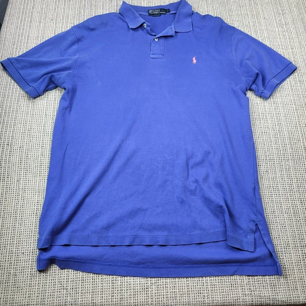 Polo Ralph Lauren Polo Shirt Mens Large Blue Solid Pony Logo Short Sleeve Casual